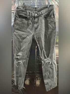 H&M Gray Distressed Jeans Size 32 Regular Tapered Ripped Knees Streetwear